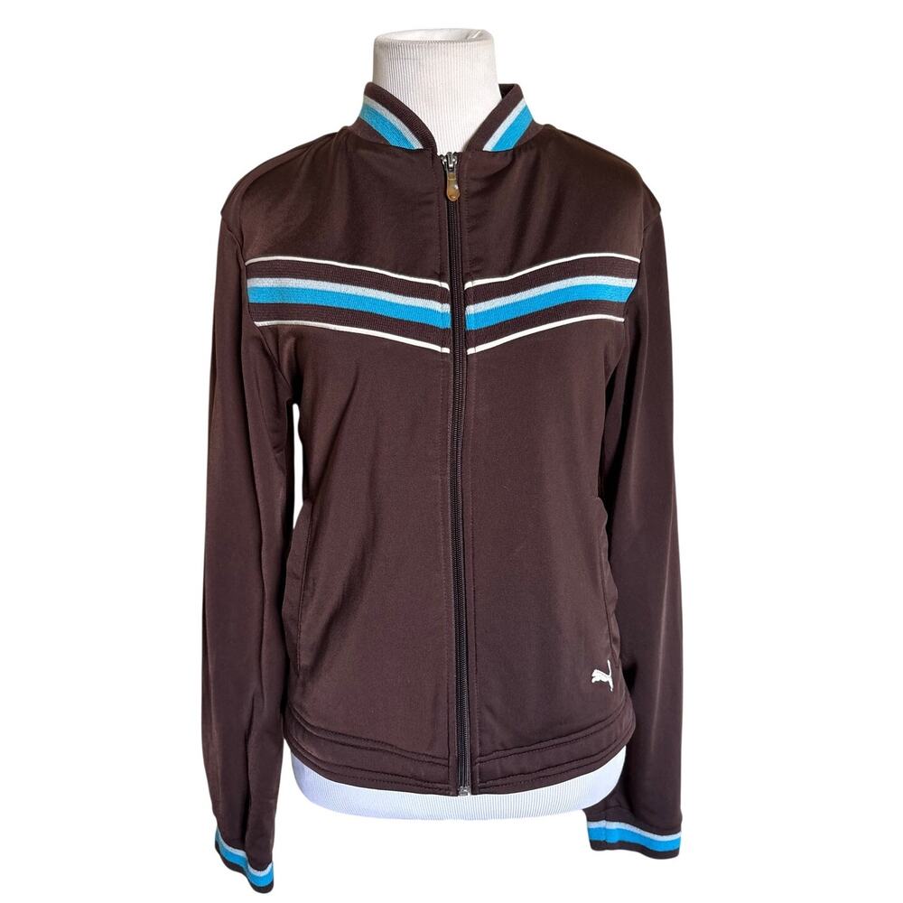 Y2K Puma Chocolate Brown Baby Blue Track Jacket Zip Up